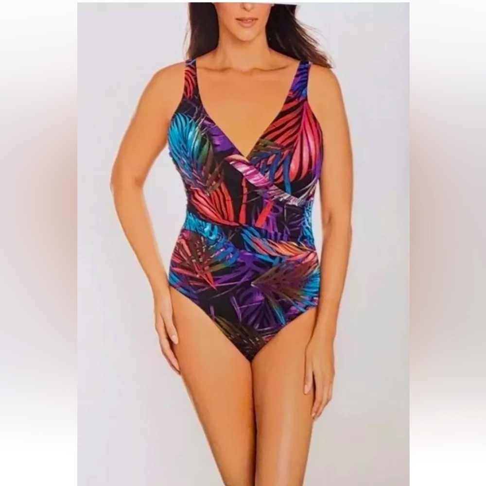 Miradonna By MIRACLE SUIT One Piece Swimsuit Women's Size 10 Palm Ruched